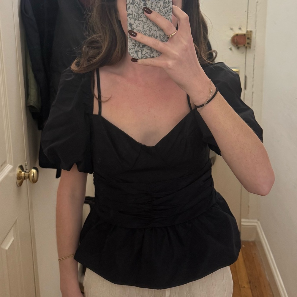 Wayf Black Puff Sleeve Blouse